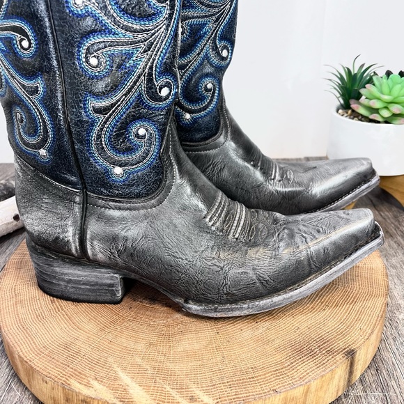 *Rockin Leather | Grey/Navy Western Distressed Leather Boots Size 6.5E - Picture 2 of 16